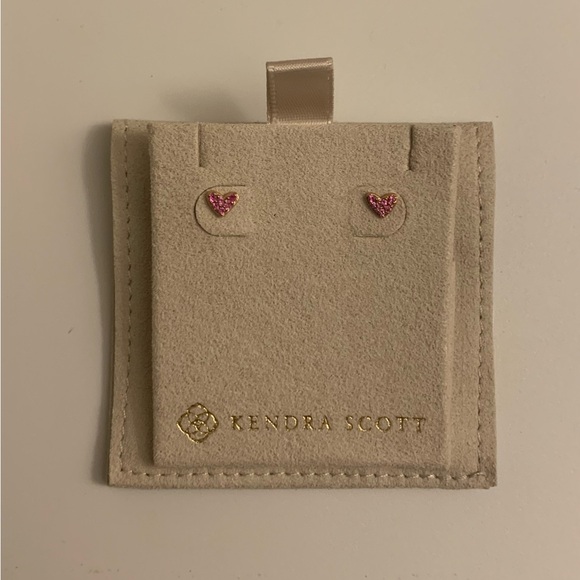 Kendra Scott 14k Solid Rose Gold Pink Sapphire Heart Stud Earrings